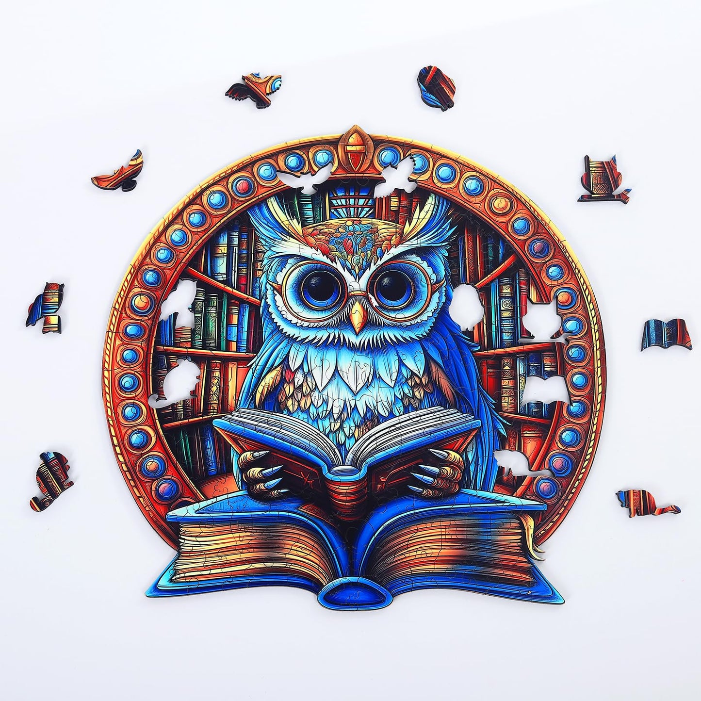 Wooden Jigsaw Puzzles for Adults, Book Owl Puzzle, 200 Pieces Unique Animal Shaped Wooden Puzzle, Fun Challenging Family Games f