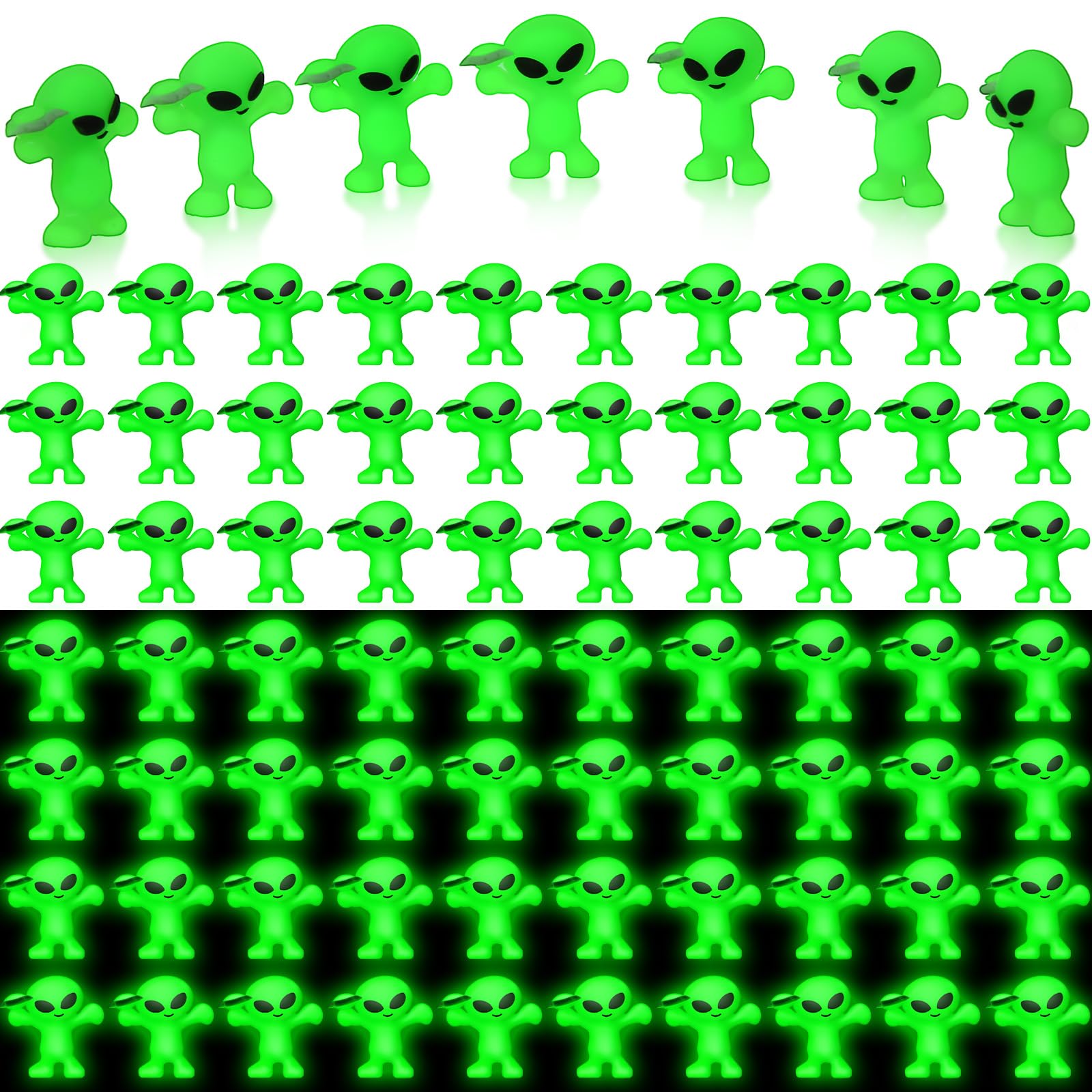 Croblissful 50 Pcs Mini Alien Figures Glow In The Dark Space Ship Tiny Small Alien Figurine For Easter Toys Bulk Gift Space Part