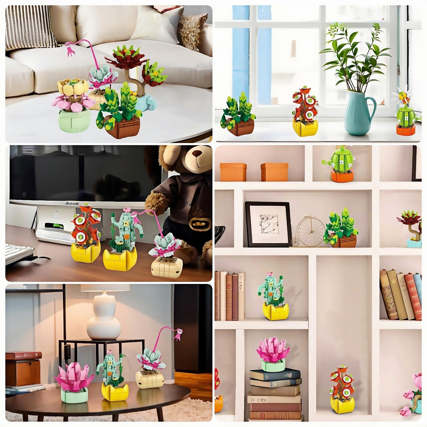 Sawaruita 10 Pack Succulents Plants Flowers Bonsai Building Set - Botanical Collection Building Toys for mature-themed -Gifts for Mother's Day  Valentine's Day Easter Party Favors