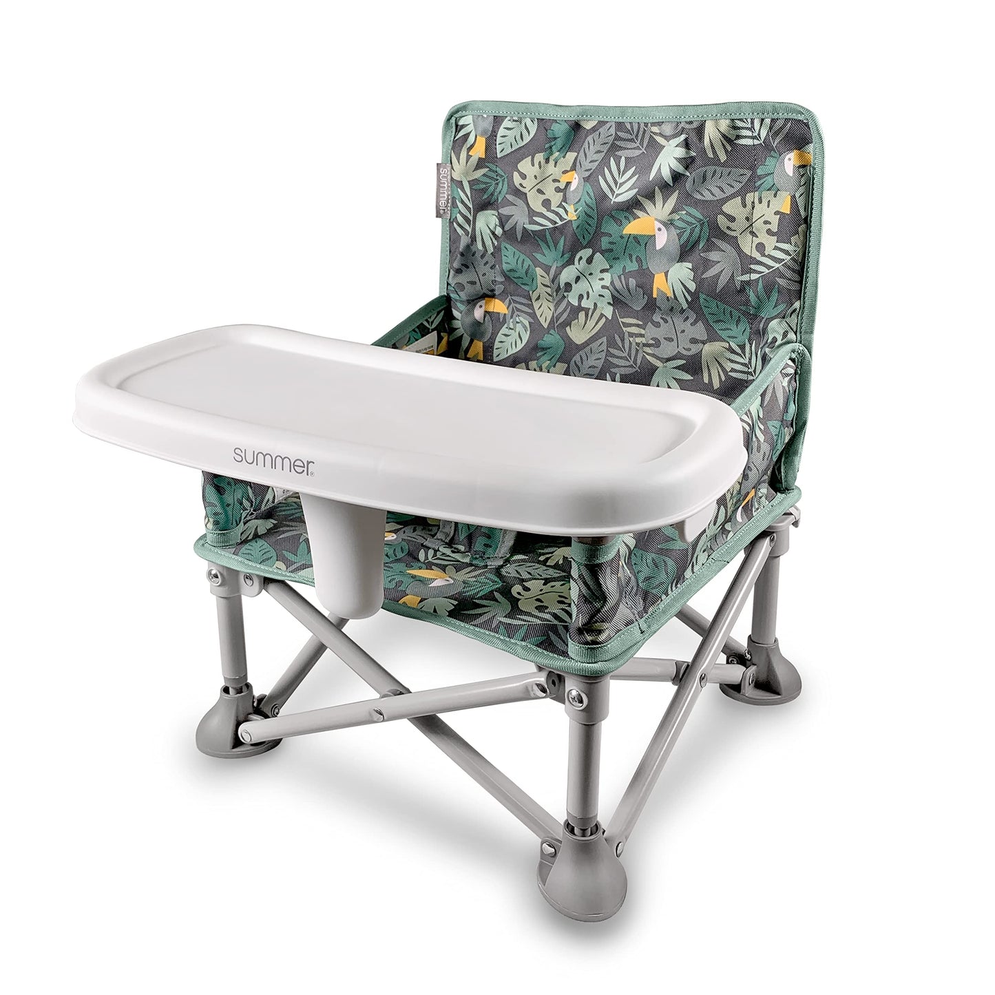 Bright Starts Pop 'N Sit Portable Booster Chair, Jungle Botanical, Medium, Indoor/Outdoor Use, Compact Fold, Model 13043Z