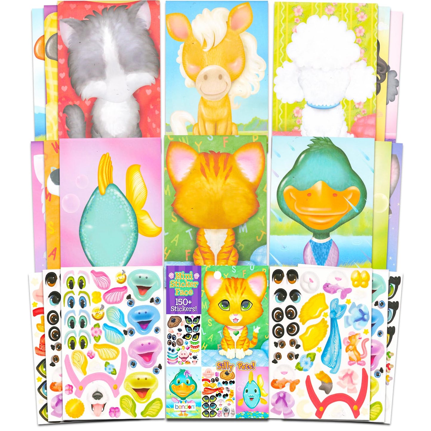 Bendon Make a Face Sticker Books - Bundle of 3 with 450+ Stickers, Dinosaurs, Silly Pets & Monsters, Create a Face Sticker Pad