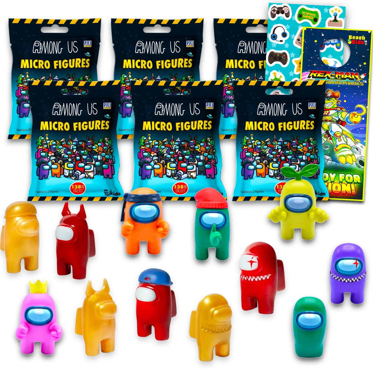 P.M.I. Among Us Party Favors Child, Boys, Girls  Crewmate Party Favors Pack with 6 Blind Bags Collection Crew Friend Mini Figur