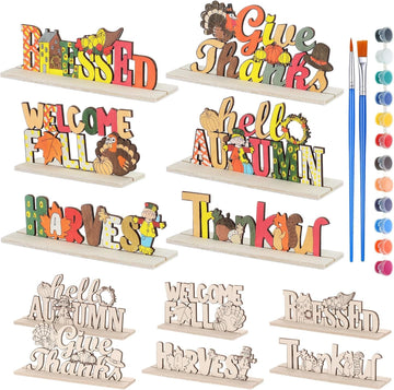 American Elm 6 Pcs Thanksgiving Crafts For Kids Diy Wooden Painting Kit Fall Decor Tabletop Signs For Home School Classroom Art 