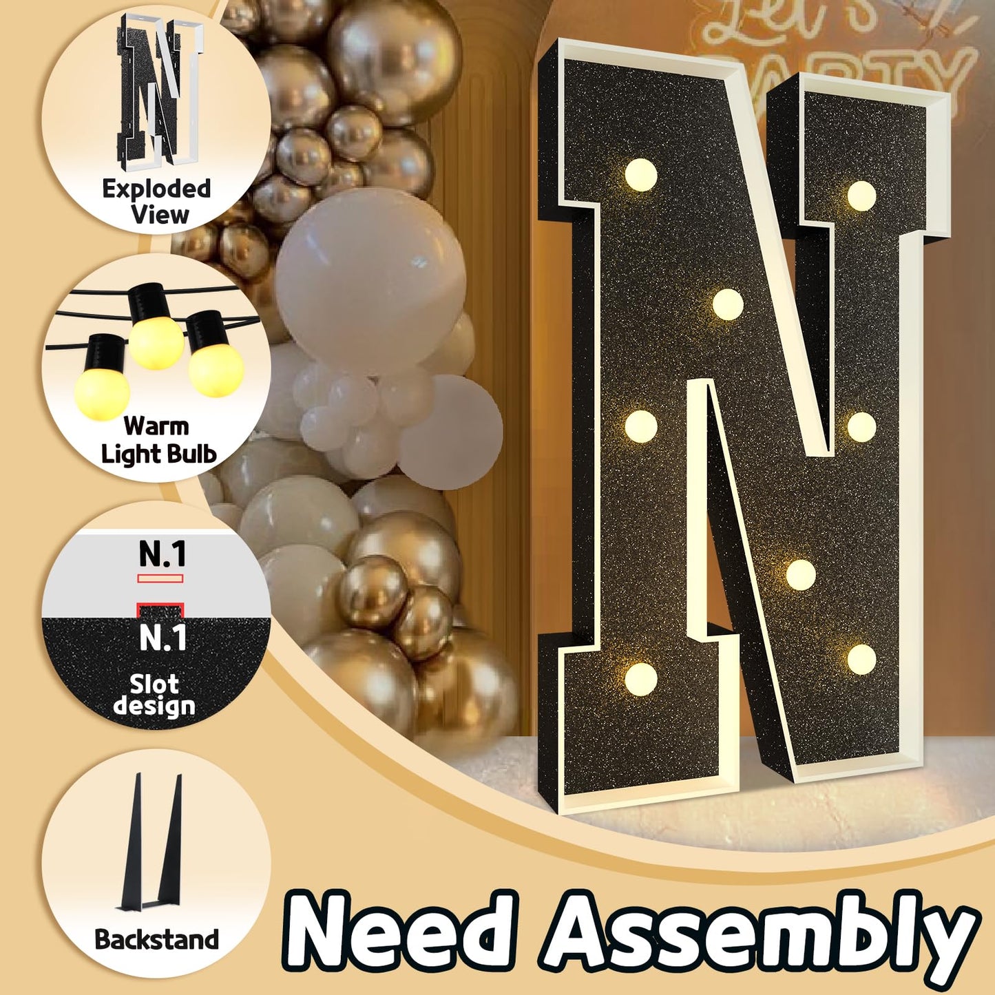 Imprsv Marquee Letters Black 3Ft: Black Party Decor - Light Up Letter C Large 3 Feet Tall - Party Decorations Letter For Birthda