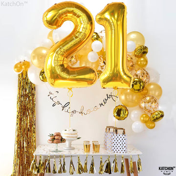 Katchon, Gold 21 Balloons Numbers - 40 Inch | Gold 21St Birthday Balloons | 21St Birthday Decorations For Her Gold | 21 Balloon Number, 21 Number Balloons | Gold 21St Birthday Decorations