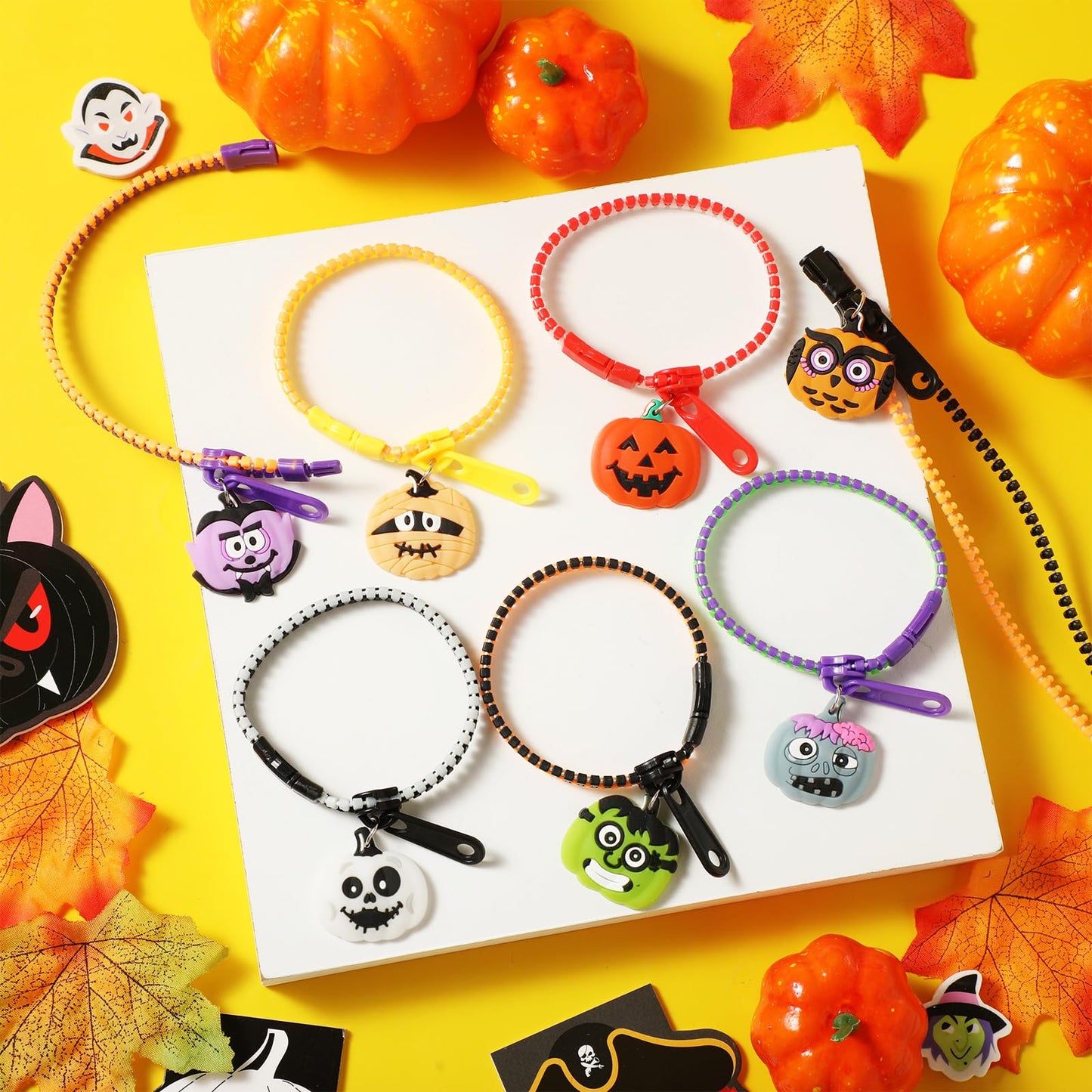 Capoda Halloween Party Favor Zipper Bracelets Bulk Trick or Treat Bracelets Halloween Bracelets Set Halloween Party Favor Wristb