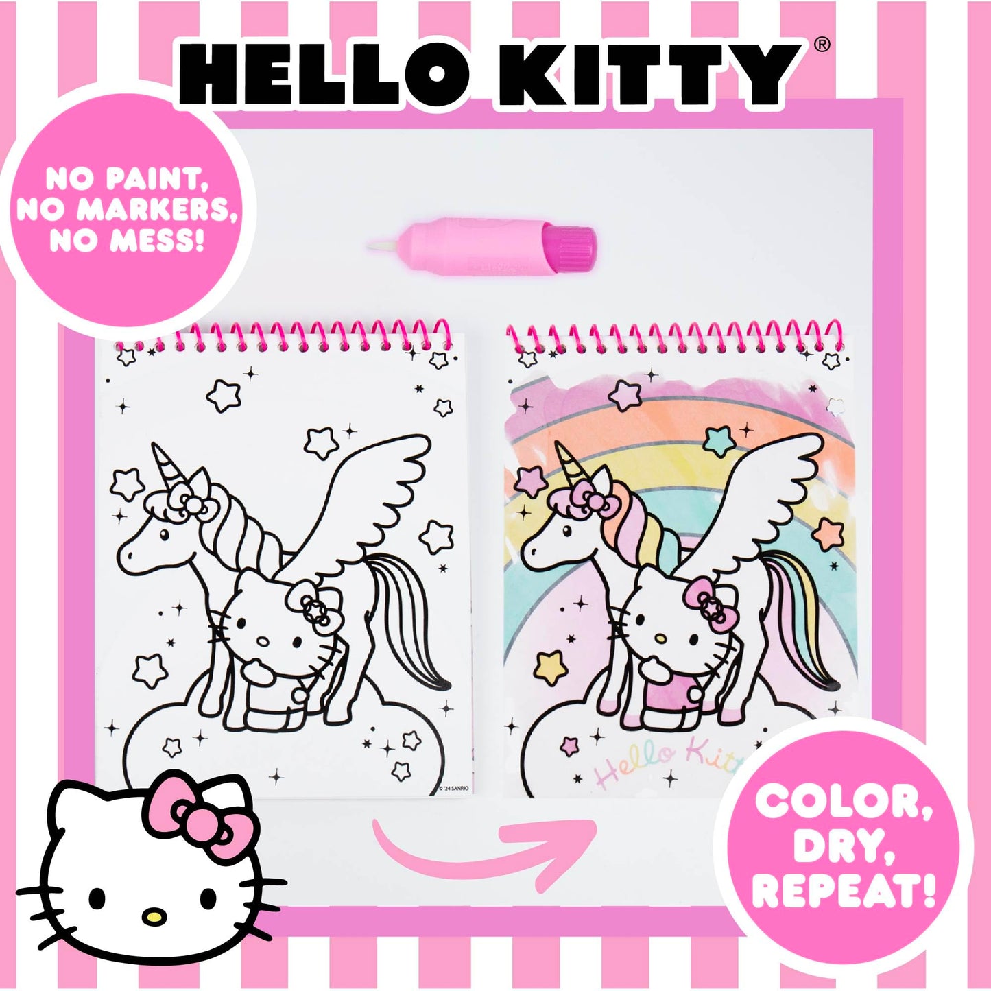 Hello Kitty Aqua Art Pad, 4 Art Pages, On The Go Reusable Water-Reveal Activity Pad, Mess Free Arts And Crafts, Paint With Water Brush Set, Kids Toys, Sanrio Stuff, Hello Kitty Craft Kits For Kids 3+