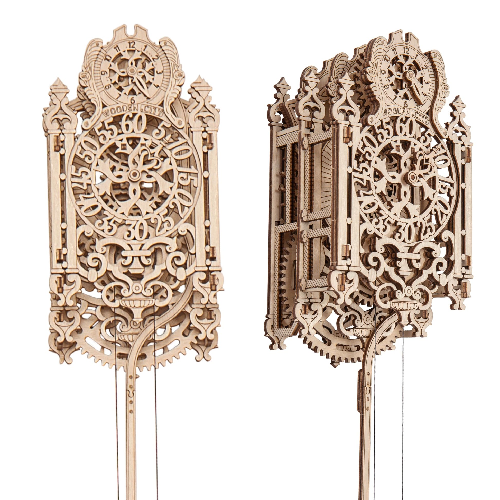 WOODEN.CITY Royal Wall Clock Kit 3D Puzzle  Wooden Clock Model - 126 Pieces  Mechanical Pendulum  Coin-Operated  Rococo Style  Expert  Unisex  Ages 14+  WR314