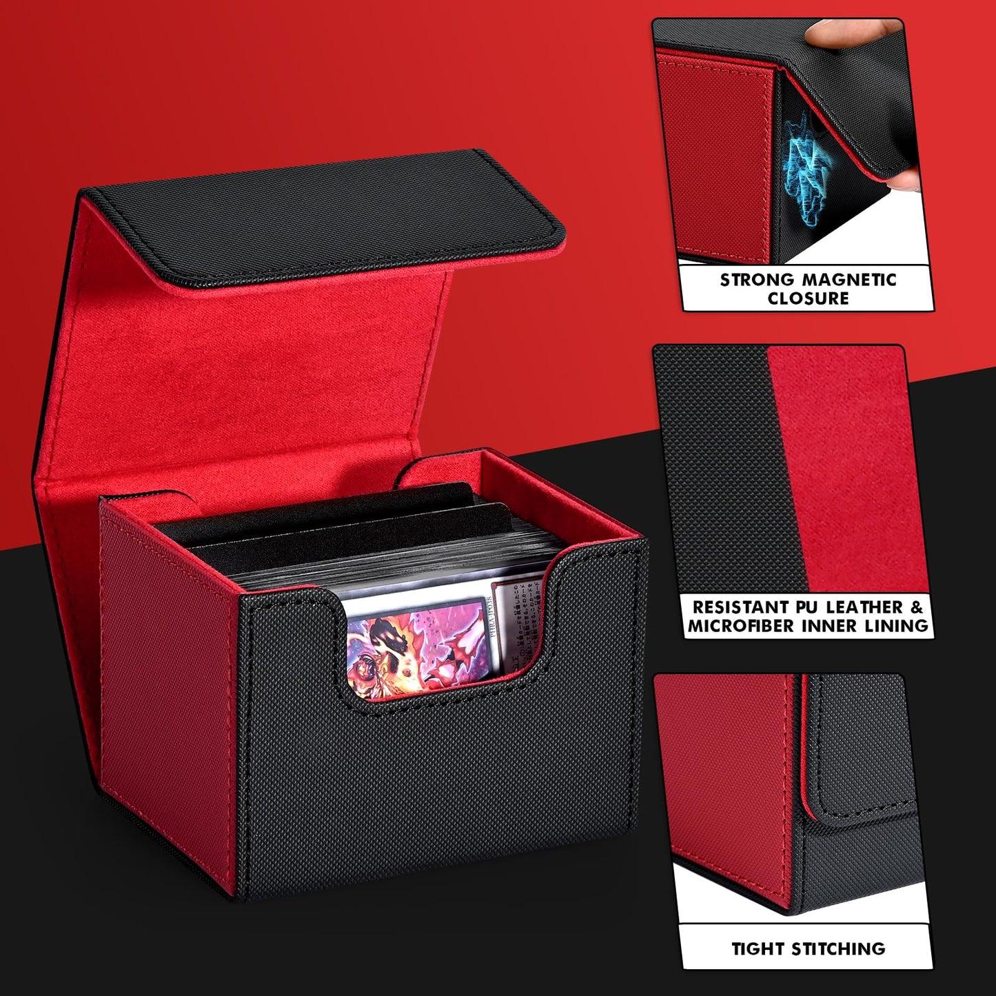Zlca Card Deck Box For Trading Cards, Mtg Commander Deck Box Holds 120+ Single Sleeved Cards, Leather Magnetic Card Storage Box