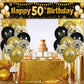 50Th Birthday Decorations For Men Women Black And Gold, Black Gold Birthday Yard Banner And 18 Pcs 50Th Happy Birthday Balloons For 50Th Anniversary Birthday Party Supplies Indoor Outdoor Yard Decor
