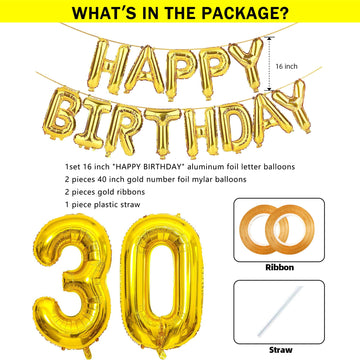Shuntai 30Th Birthday Decorations For Him Her 30 Balloon Numbers Gold Jumbo Number 30 Foil Mylar Digital Balloon With Gold Lette