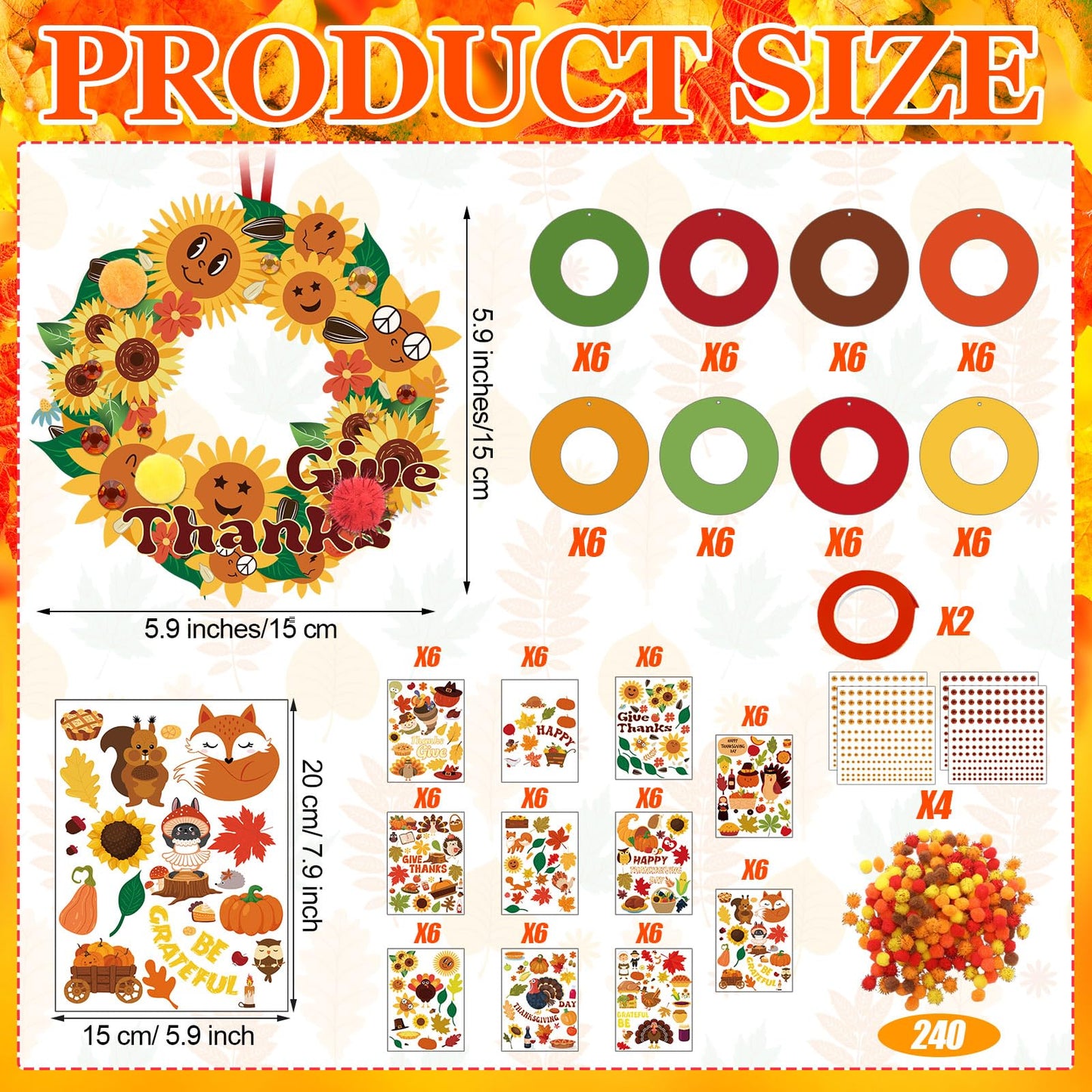 Hollowfly 48 Sets Thanksgiving Wreath Crafts DIY Give Thanks Wreath Hanging Ornaments Make Your Own Paper Grateful Crafts for Fa