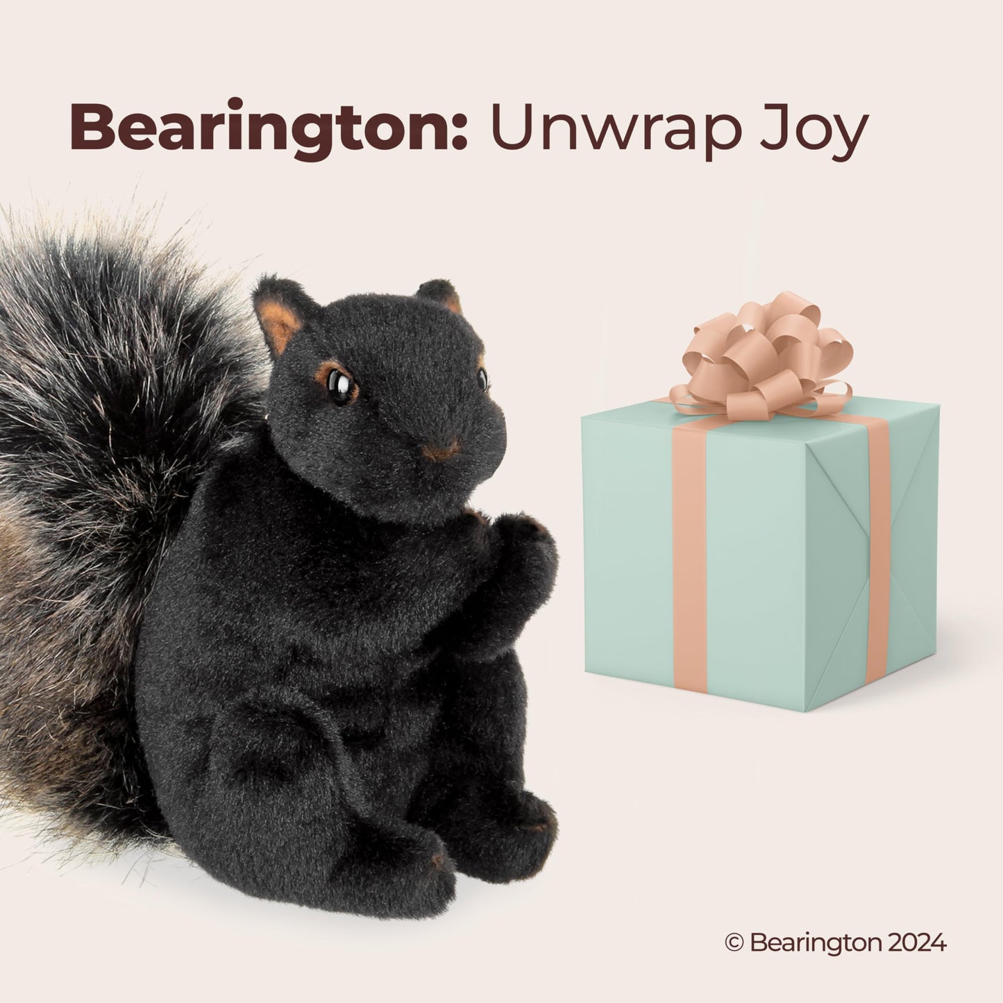 Bearington Acorn Black Plush Squirrel Stuffed Animal, 7" Size, Copper Material, Model 241520, Adorable Acorn Black Color