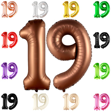 Katchon, Brown 19 Balloon Number - Giant, 40 Inch | 19 Balloons For 19Th Birthday Decorations | Number 19 Balloons Foil | 19 Birthday Balloons For 19 Birthday Decorations | Brown 19 Number Balloons