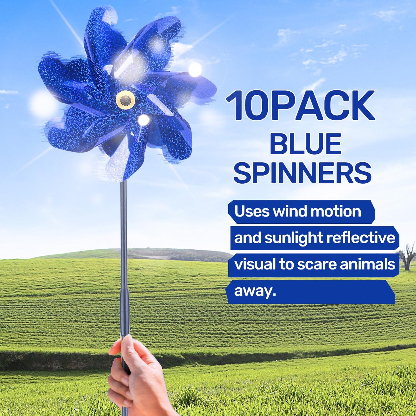 Battife 10 Packs Blue Pinwheels For Yard And Garden, Sparkly Reflective Pinwheel For Scare Birds Away, Wind Spinner Deterrent Ou