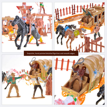 PowerTRC 58 Pcs Wild West Cowboys and Indians Plastic Figures Toys Play Set, Toy Figure Action Soldiers and Native American Acce