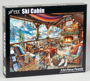 Vermont Christmas Company Ski Cabin Jigsaw Puzzle - 550 Large Interlocking Pieces - 24"x18" - Premium Puzzle Board - Model VC1334