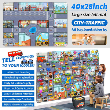 200 PCS Felt Board Story Set for Toddlers with Storage Bag City Traffic Themed Flannel Sensory Board Wall Interactive Storytelli