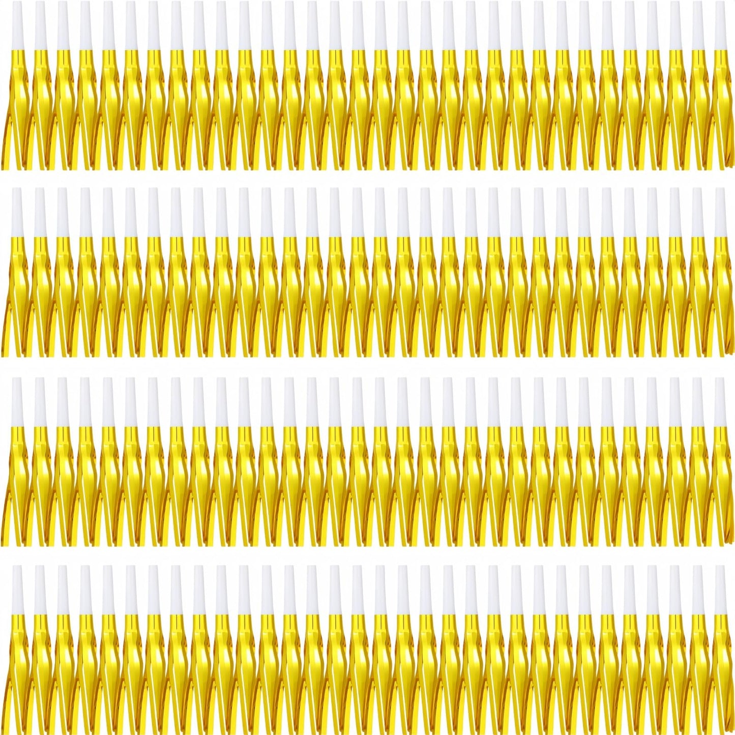 Lcpqmzgh 120 Pcs Gold Noise Makers, Metallic Fringed Noise Makers For New Year Party Favor Supplies (Gold White)