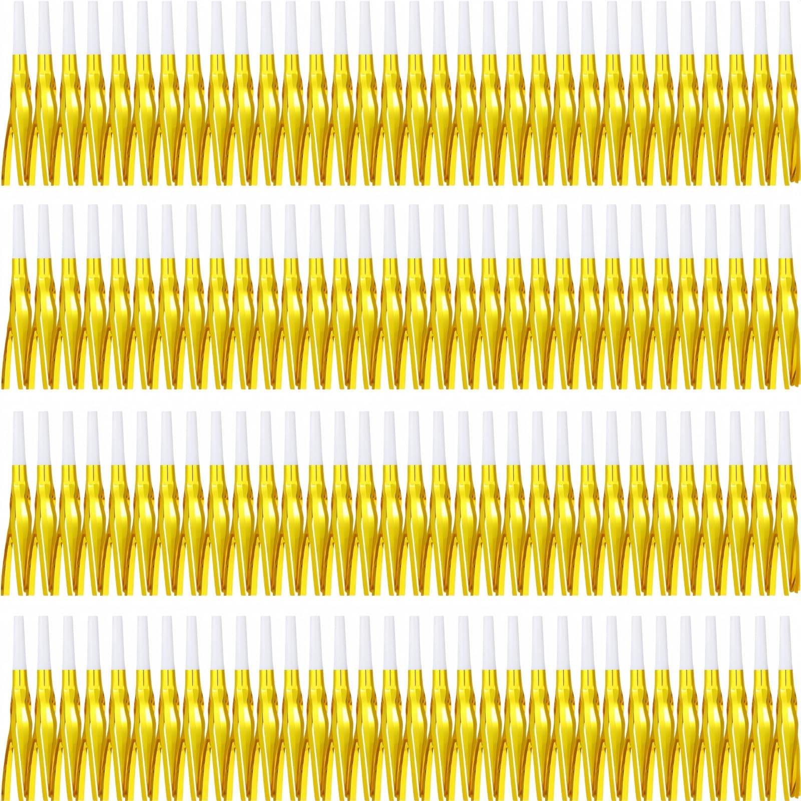 Lcpqmzgh 120 Pcs Gold Noise Makers, Metallic Fringed Noise Makers For New Year Party Favor Supplies (Gold White)