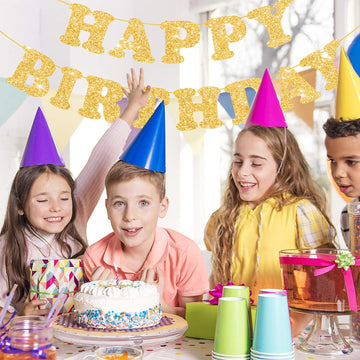 Glitter Gold Happy Birthday Banner Sign With Shiny Letters, Glitter Happy Birthday Bunting Banner Flag Garland For Kids Boys Baby Birthday Party Decorations Supplies