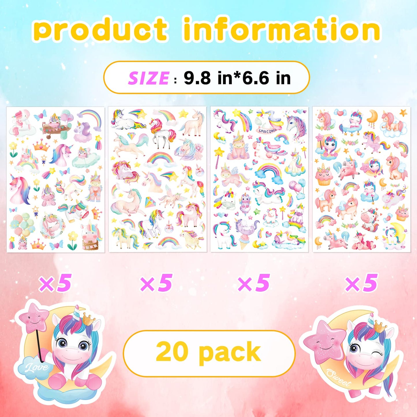 Cute Pink Unicorn Adhesive Stickers Rainbow Magical Star Unicorn Stickers 715 Count For Girls Toddlers Birthday Invitations Envelopes Decorations Party Goodie Gifts Bags Decor School Class Rewards
