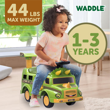 WADDLE Dinosaur Ride On Cars for Toddlers 1-3, Large Dino Rig Carrier, Lights & Sound, Model WD23006FT