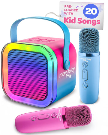 Move2Play, Mini Karaoke Machine for Kids | Includes 20+ Kid Songs | 2 Microphones | Connect with Bluetooth | 3, 4, 5+ Year Old G