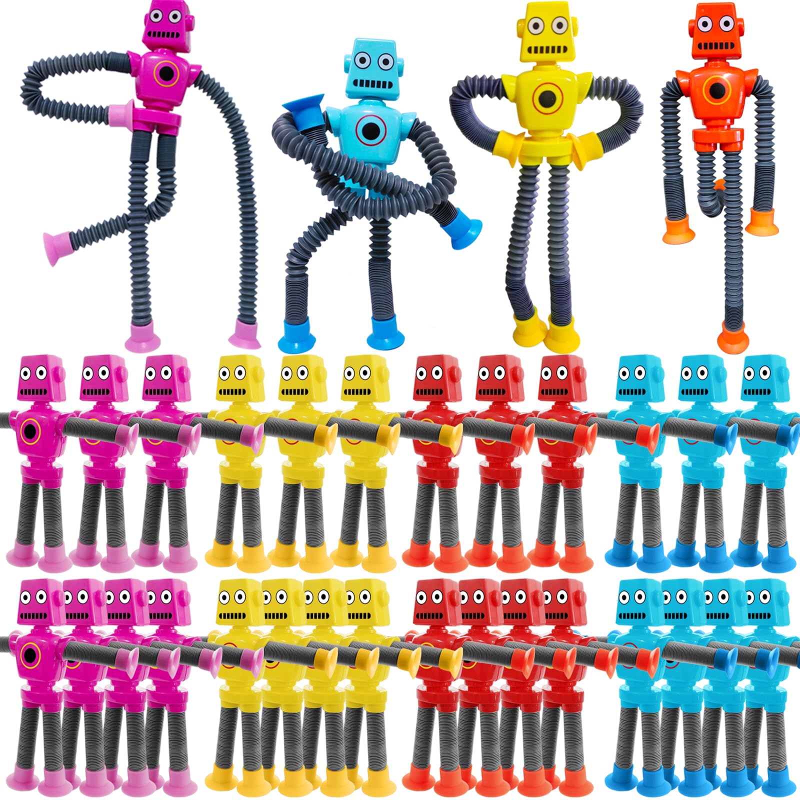 32 PCS Suction Cup Robot Toy Shape Changing Telescopic Pop Tubes Autism Sensory Toy Kids Girls Boys Toddlers mature-themed Funny Robot Action Figure Bendable Fidget Toy Gift Birthday Party Favors Christmas