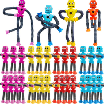 32 PCS Suction Cup Robot Toy Shape Changing Telescopic Pop Tubes Autism Sensory Toy Kids Girls Boys Toddlers mature-themed Funny Robot Action Figure Bendable Fidget Toy Gift Birthday Party Favors Christmas