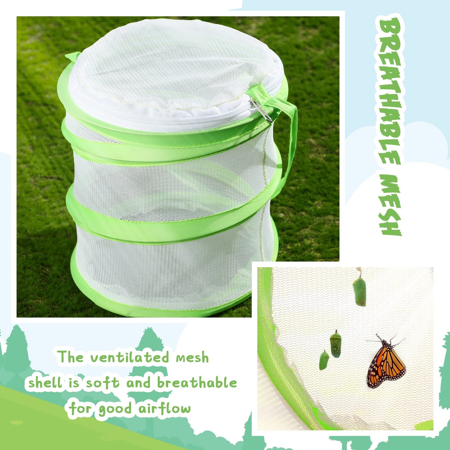 Sherr 6 Pcs Mini Butterfly Habitat Cage Clear Mesh Butterfly Net Cage Container Foldable Terrarium, 6.3x7.1inch