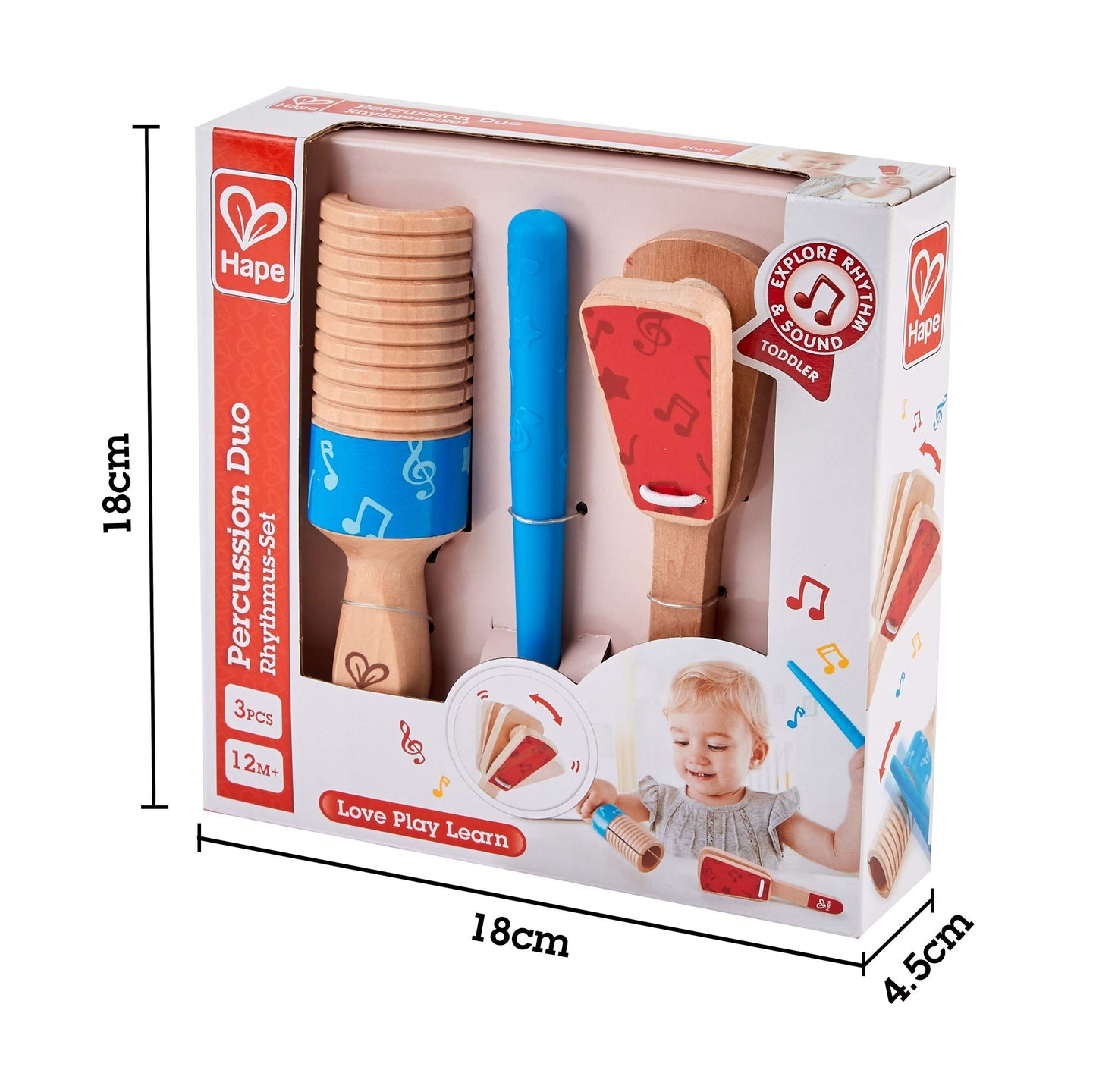 Hape Percussion Duo | Wooden Clapper & Guiro Hand Musical Instrument Toy Set For Toddlers
