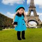 Parisian Stroll - 4 Piece Outfit - Blue Fleece Coat With Matching Beret, Black Leggings And Boots - Clothes Fits 18 Inch Doll (Doll Not Included)