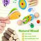 Coogam Wooden Musical Instruments Playset - Colorful Tambourine, Xylophone, Flute, Maracas - Medium Size Educational Toy