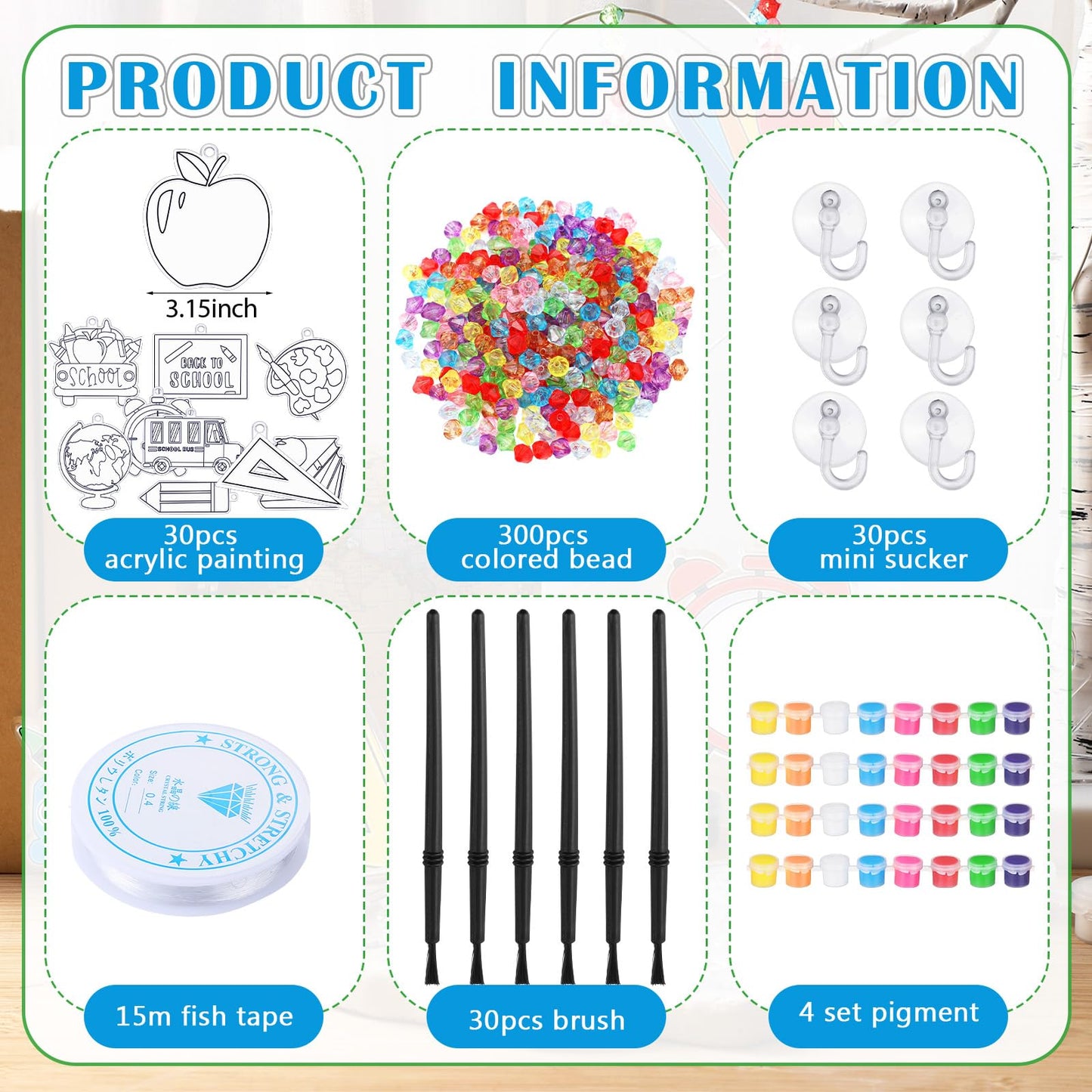 Beeveer 30 Sets Back to School Suncatchers Art Kits DIY First Day of School Suncatcher Crafts Paint Your Own Window Ornaments fo