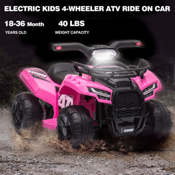 Kids Ride On Atv, 6V Battery Powered Kids Electric Vehicle, 4 Wheeler Quad W/Headlights, Mp3, Usb, Volume Control, Large Seat, Electric Ride On Toys Best Gifts For 18-36 Months Boys Girls Girls (Pink)
