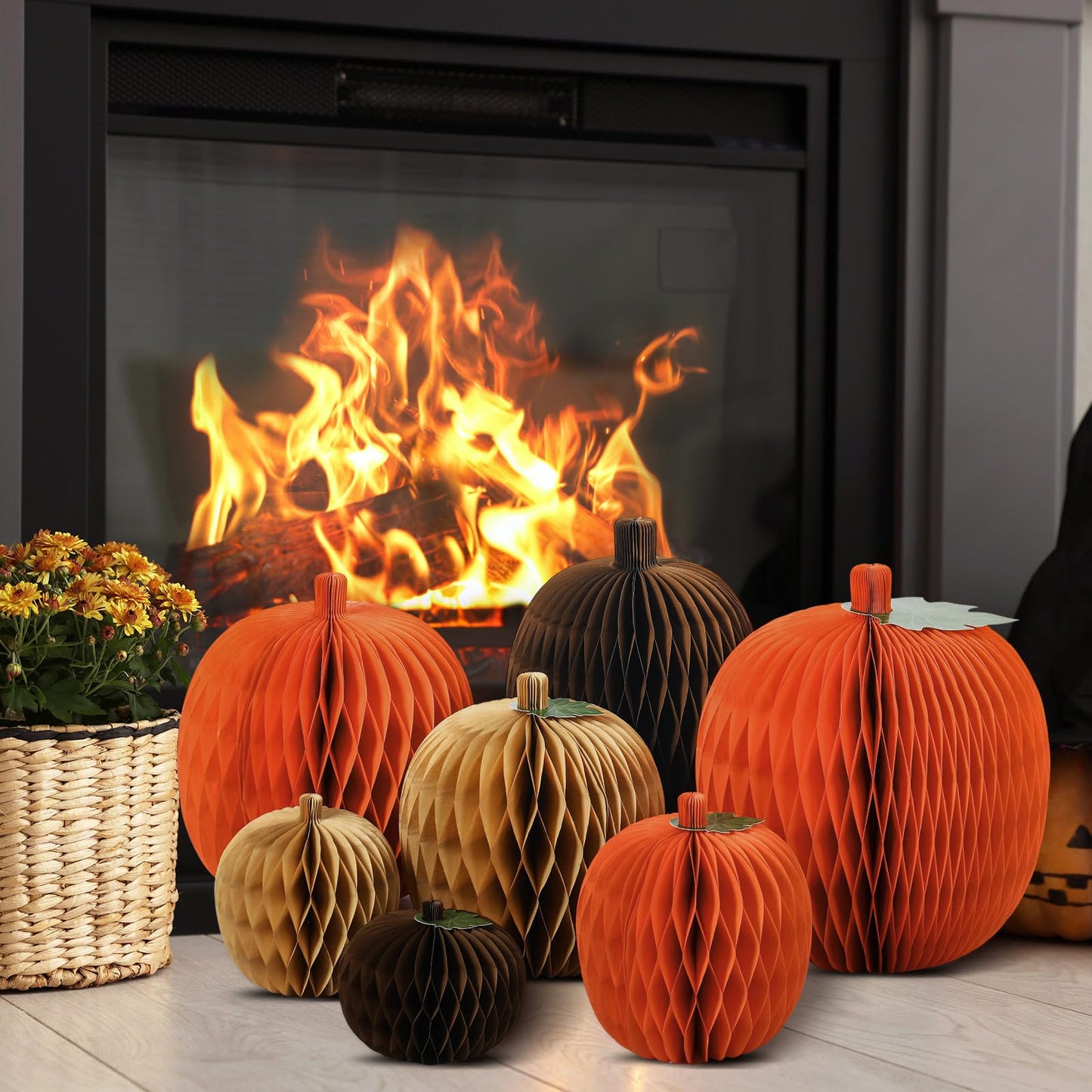 Weekgrat 7 Pcs Extra Large Pumpkin Honeycomb Centerpiece Fall Thanksgiving 3D Thick Paper Honeycomb Pumpkin Reusable Paper Decor