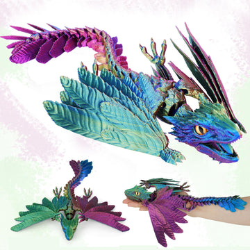 Shuwnd 3D Printed Dragon With Wings, Feathered Wyvern Dragon,Full Articulated Crystal Flying Dragon,Realistic Large Pet Dragon, Flexible Shoulder Dragon Stuff 3D Printed Animals Toy (Yellow Green Red)