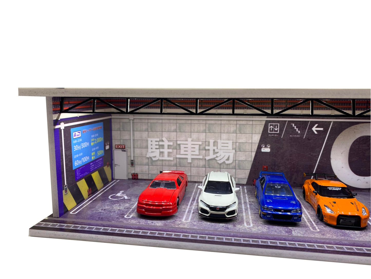 Malamfans 1/64 for Hot Wheels Japanese Style Parking Scene Display Box - 1/64 Scale Die-Cast Model Car Display Box with LED Ligh