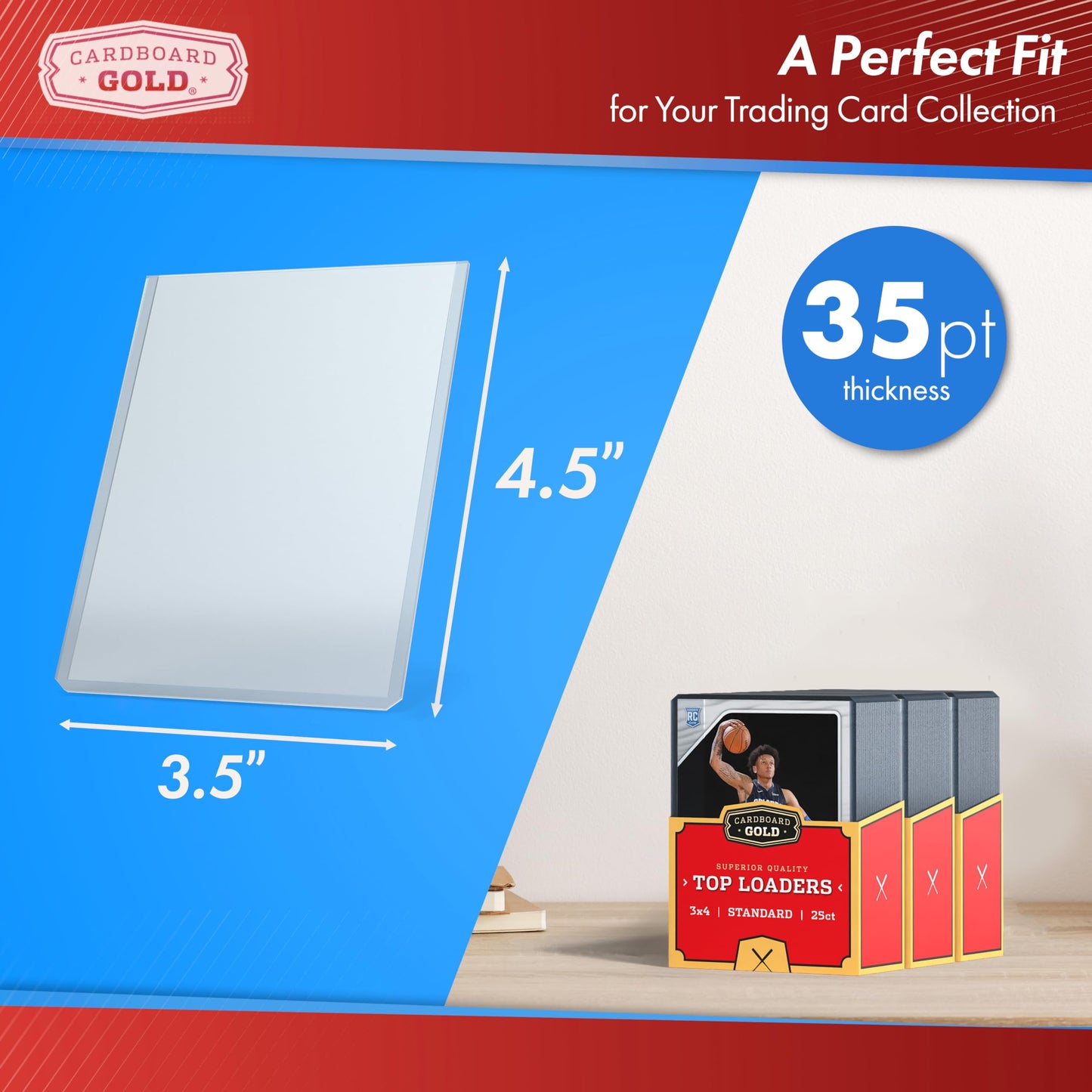 Cardboard Gold - 35Pt Top Loaders For Cards - 25 Count - Premium 3X4 Inch Trading Card Toploaders - Protect Your Baseball And Sports Cards With These Crystal Clear Hard Plastic Sleeves Protectors