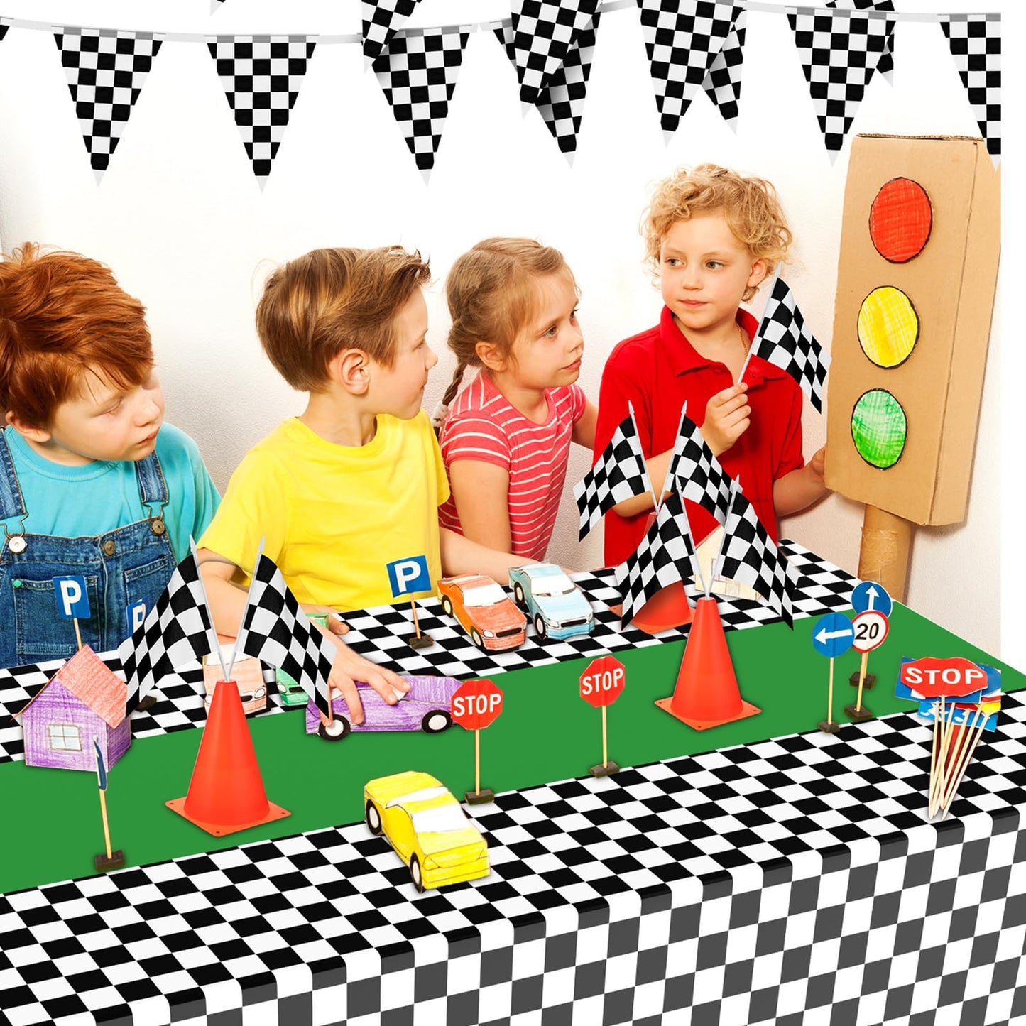 Irenare 3 Sheets Car Birthday Party Supplies Racing Party Decorations Road Tablecloth Racetrack Table Runner Table Covers for Ca