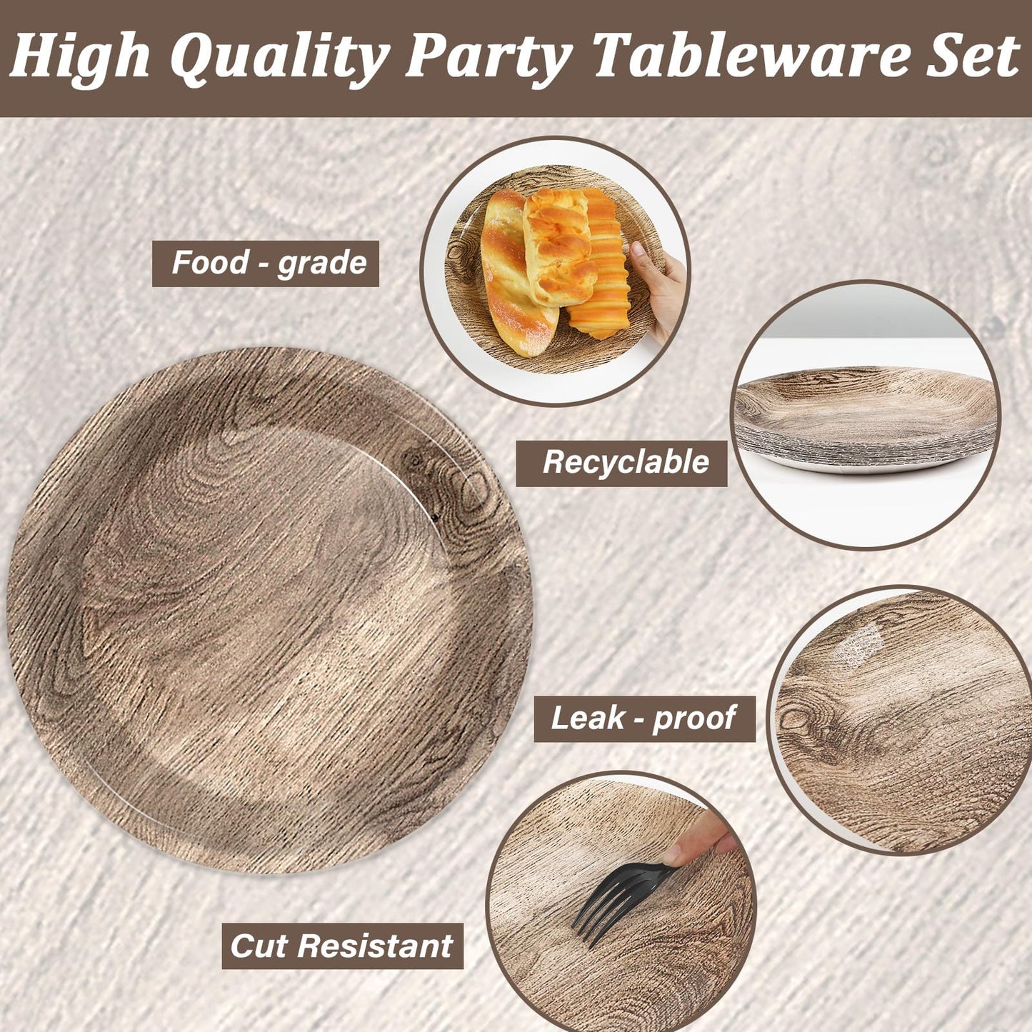 Gisgfim 48 Pcs Rustic Wooden Tree Party Plates Supplies Tableware Set Lumberjack Party Decorations Camping Hunting Theme Party T