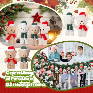 Hiboom 40 Pieces Christmas Stuffed Animal Bear Christmas Small Plush Bear Cute Bear Stuffed Animals Xmas Plush Bear Toys For Bir