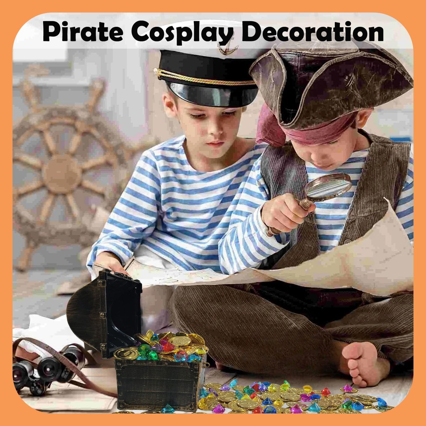 AiFanS Treasure Chest for Kids - Medium Plastic Chest with 288 Gold Coins & Gems - Perfect for Pirate Parties and Games
