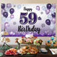 LASKYER Happy 59th Birthday Decorations,59th Purple Balloon Large Birthday Banner Backdrop Sign,59 Years Old Bday Party Supplies