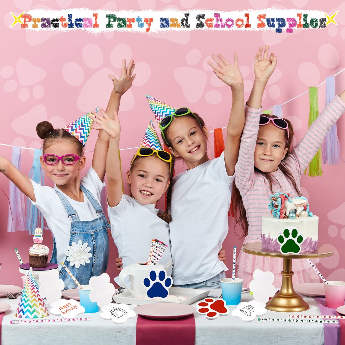 Weecent 32 Pcs Party Favors Kids Stationery Include 8 Colors Paw Print Pencil and Notpads Colorful Wooden Writing Pencils and Sm