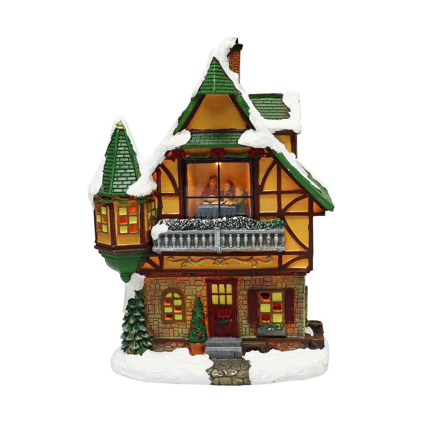 MOMENTS IN TIME Christmas Village 30-Piece Miniature Set with LED Lights, Handcrafted Polyresin Houses & Figurines, Model NM-X18080AA-S30