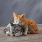 5.13 Inch Sleeping Tabby Kittens Decorative Figurine, Orange and Gray