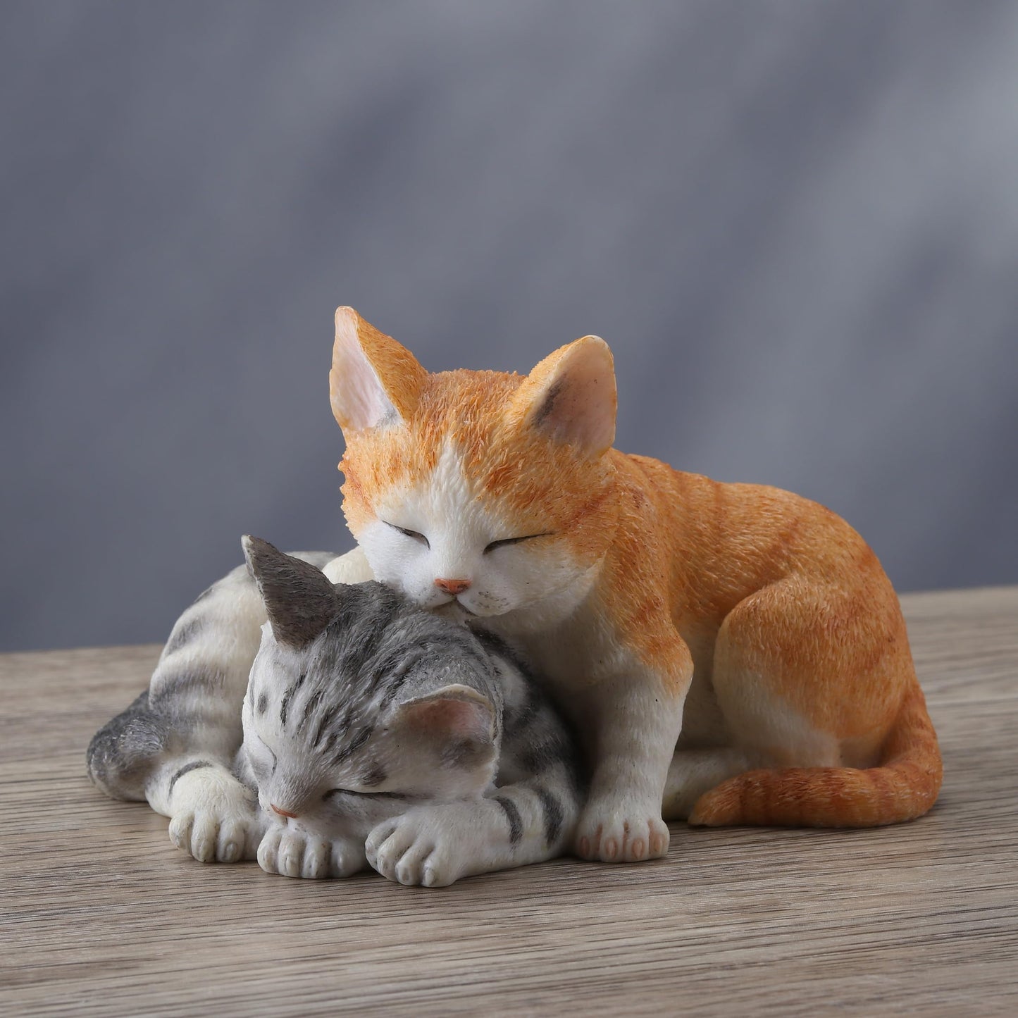 5.13 Inch Sleeping Tabby Kittens Decorative Figurine, Orange and Gray