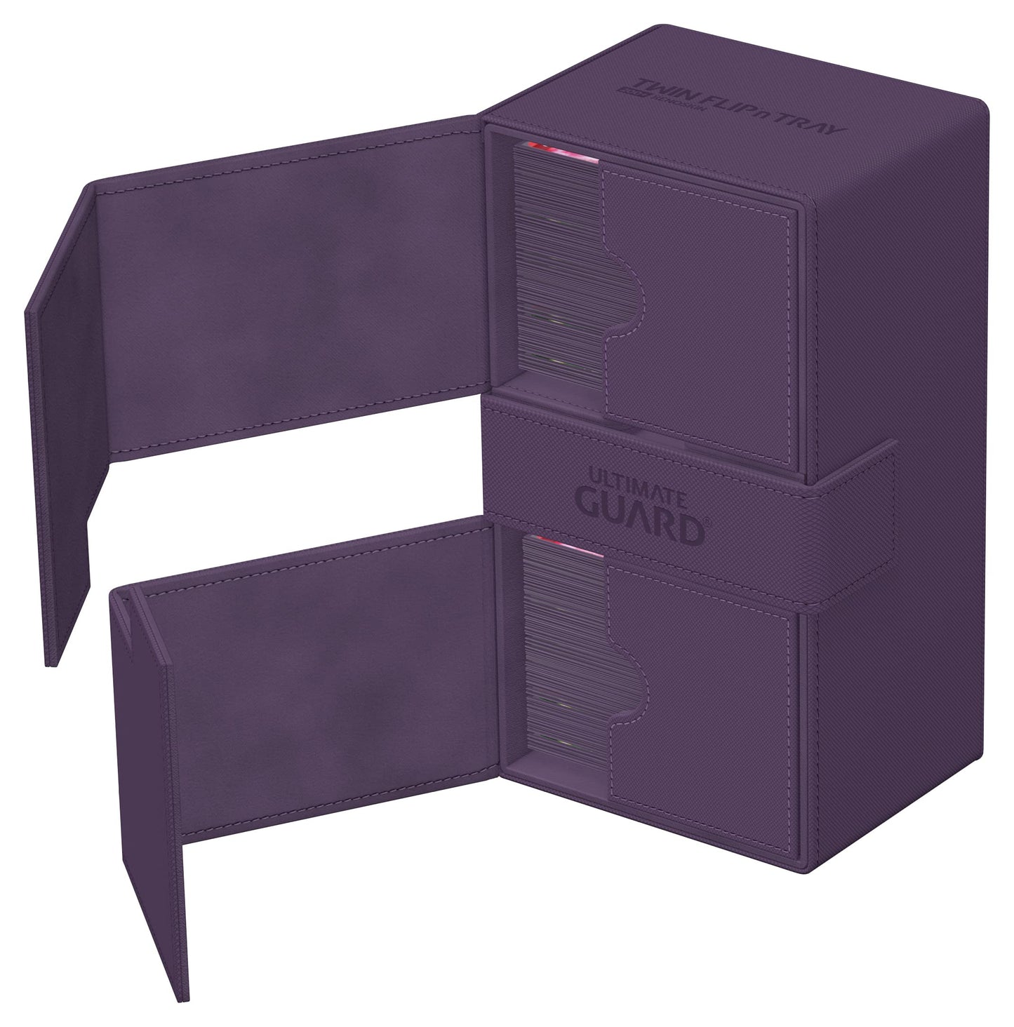 Ultimate Guard Twin Flip'N'Tray 200+, Deck Case For 200 Double-Sleeved Tcg Cards + Dice Tray, Purple, Independent Magnetic Closure & Microfiber Inner Lining